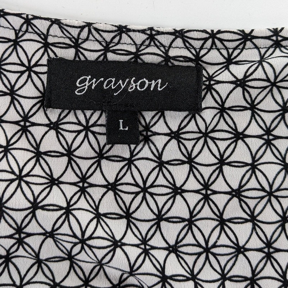 Grayson Women's L Large Half Sleeve Black White Pullover Polyester Blouse Shirt - Picture 4 of 8
